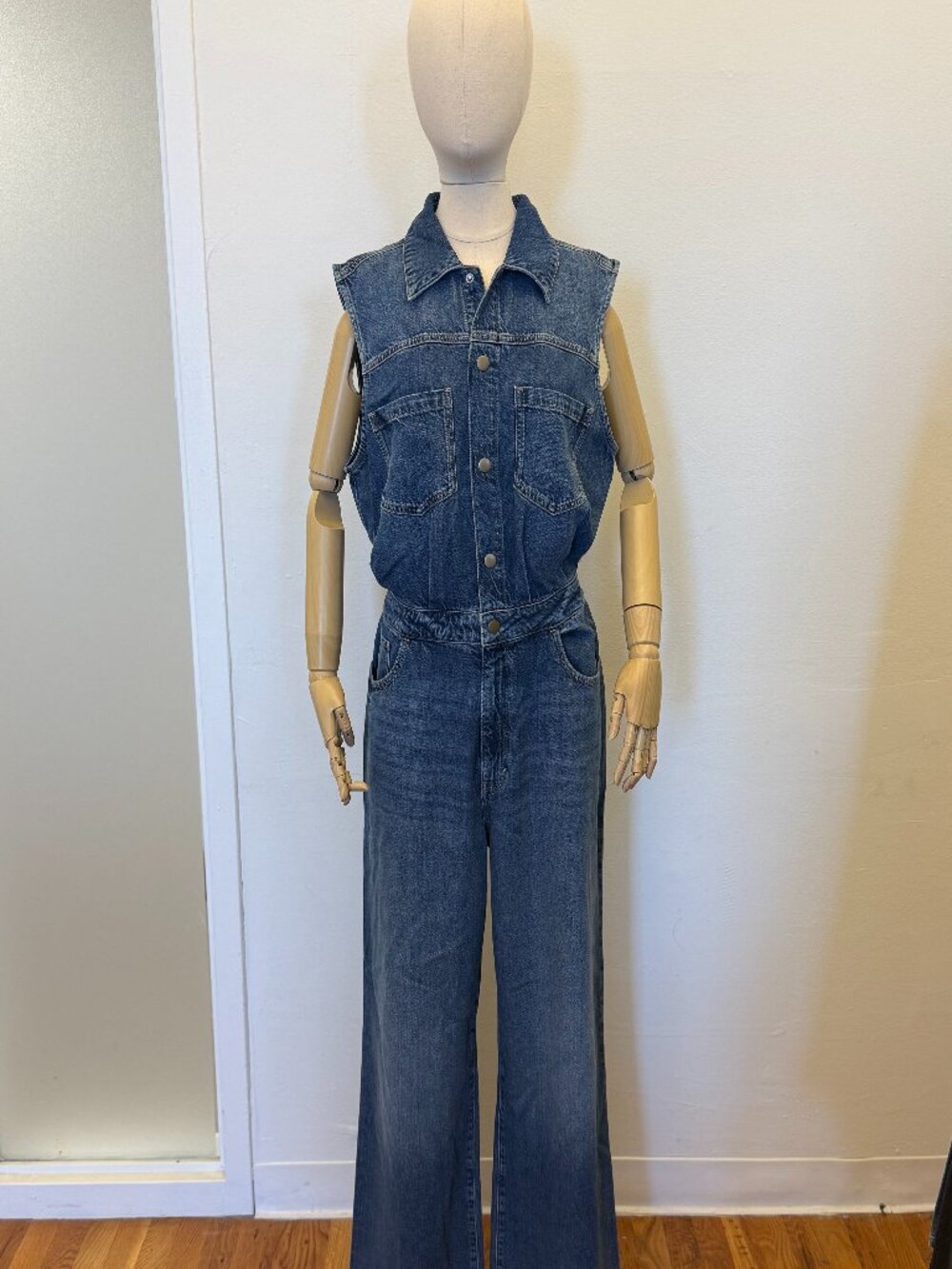 a.n.a Sleeveless Denim Jumpsuit — Dark Wash, Size L